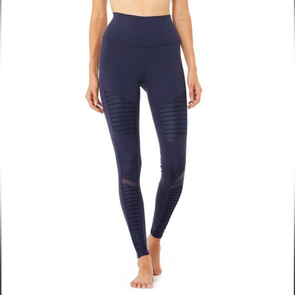 ALO Yoga L Moto Ribbed Airbrush Leggings Navy
